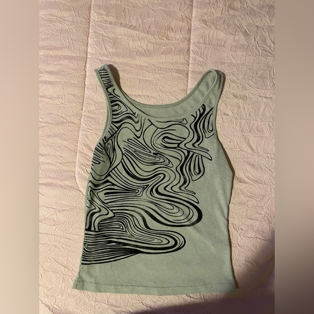 grey-green shirt with trendy squiggles